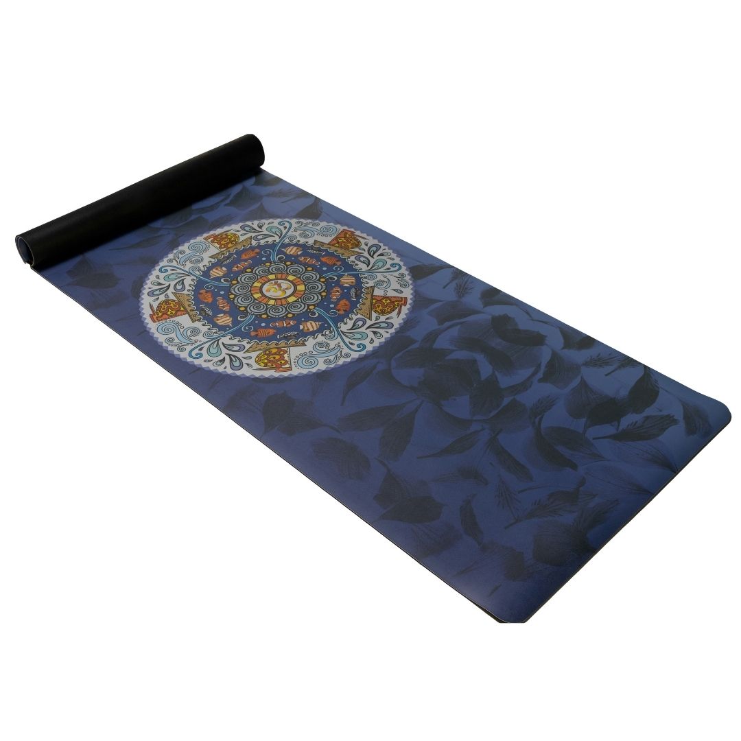 Rubber yoga mat with a non slip coating navy blue
